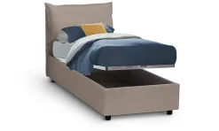 Talamo Italia Lit simple Dbruman, Lit coffre avec revêtement en similcuir, Ouverture frontale, adapté pour matelas 80x200 cm, Taupe* Lit Coffre