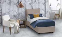 Talamo Italia Lit simple Dbruman, Lit coffre avec revêtement en similcuir, Ouverture frontale, adapté pour matelas 80x200 cm, Taupe* Lit Coffre