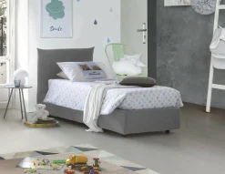 Lit simple Dbut, Lit coffre avec revêtement en tissu, 100% Made in Italy, Ouverture frontale, avec matelas 80x190 cm inclus, Gris>Talamo Italia Sale
