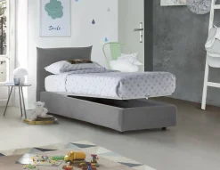Lit simple Dbut, Lit coffre avec revêtement en tissu, 100% Made in Italy, Ouverture frontale, avec matelas 80x190 cm inclus, Gris><noscript><img width=