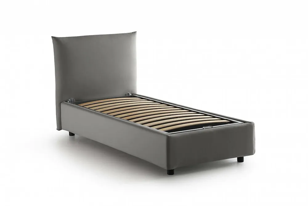 Lit simple Dbut, Lit coffre avec revêtement en tissu, 100% Made in Italy, Ouverture frontale, avec matelas 80x190 cm inclus, Gris>Talamo Italia Sale