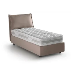 Lit simple Dloset, Lit coffre avec revêtement en tissu, Ouverture frontale, avec matelas 90x190 cm inclus, Taupe>Talamo Italia Online