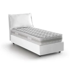 Talamo Italia Lit simple Dmarcon, Lit coffre avec revêtement en tissu, Ouverture frontale, avec matelas 80x200 cm inclus, Blanc* Lit Coffre