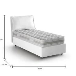 Talamo Italia Lit simple Dmarcon, Lit coffre avec revêtement en tissu, Ouverture frontale, avec matelas 80x200 cm inclus, Blanc* Lit Coffre