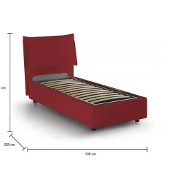 Lit simple Dpal, Lit coffre avec revêtement en tissu, Ouverture frontale, adapté pour matelas 90x190 cm, Rouge><noscript><img width=
