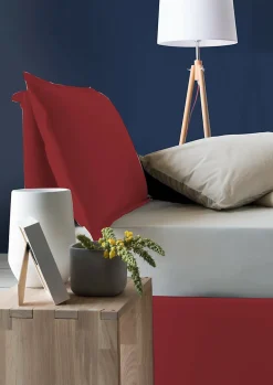 Lit simple Dpal, Lit coffre avec revêtement en tissu, Ouverture frontale, adapté pour matelas 90x190 cm, Rouge><noscript><img width=