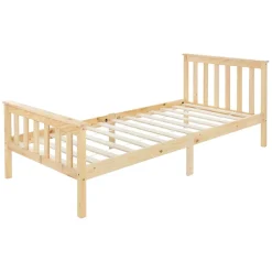 Ml-Design Lit simple en bois de pin naturel d'adolescents avec sommier à lattes 200x90 cm* Lit Simple