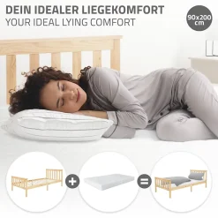 Ml-Design Lit simple en bois de pin naturel d'adolescents avec sommier à lattes 200x90 cm* Lit Simple