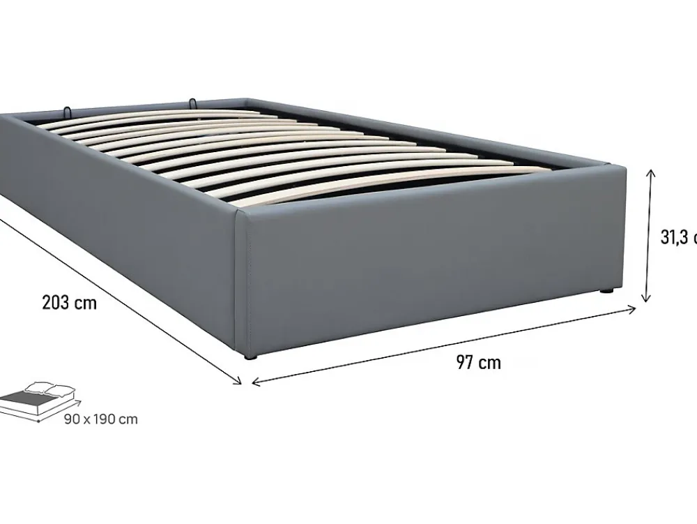 Habitat Et Jardin Lit simple en PVC avec coffre "Ava" 90 x 190 cm Gris* Lit Coffre