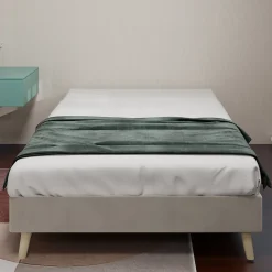 Lit Simple Enfant 90x200 cm - sans Tête de Lit, Revêtement en Velours et Cadre Bas, Composite et Métal, sans Matelas, Beige>Okwish Sale