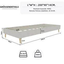 Lit Simple Enfant 90x200 cm - sans Tête de Lit, Revêtement en Velours et Cadre Bas, Composite et Métal, sans Matelas, Beige><noscript><img width=