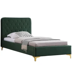 Idimex Lit simple GLAMOUR, 90x190 cm, capitonné avec sommier, revêtement en velours vert* Lit Simple