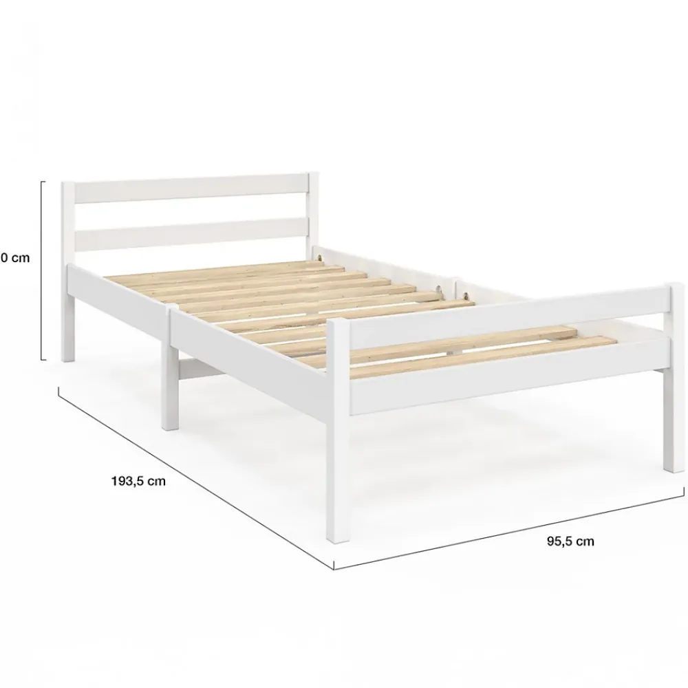 IDMarket Lit simple HARPER 90 x 190 cm avec sommier bois blanc* Lit Avec Rangement