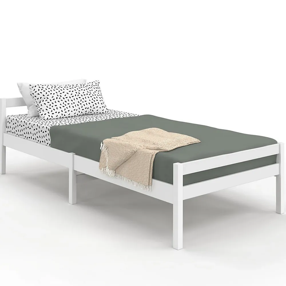 IDMarket Lit simple HARPER 90 x 190 cm avec sommier bois blanc* Lit Avec Rangement