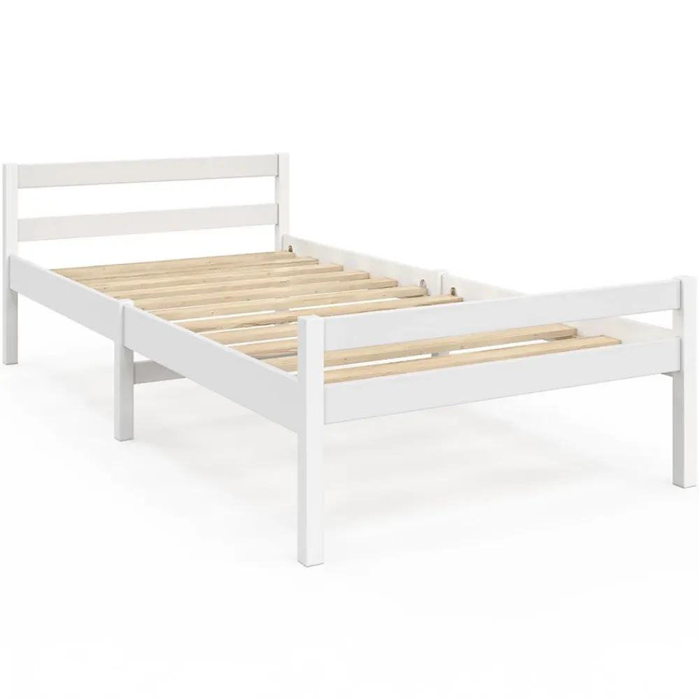 IDMarket Lit simple HARPER 90 x 190 cm avec sommier bois blanc* Lit Avec Rangement