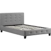 Idimex Lit simple JOLIEN, 120 x 190 cm, capitonné avec sommier, revêtement en tissu gris* Lit Simple