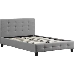 Idimex Lit simple JOLIEN, 120 x 190 cm, capitonné avec sommier, revêtement en tissu gris* Lit Simple