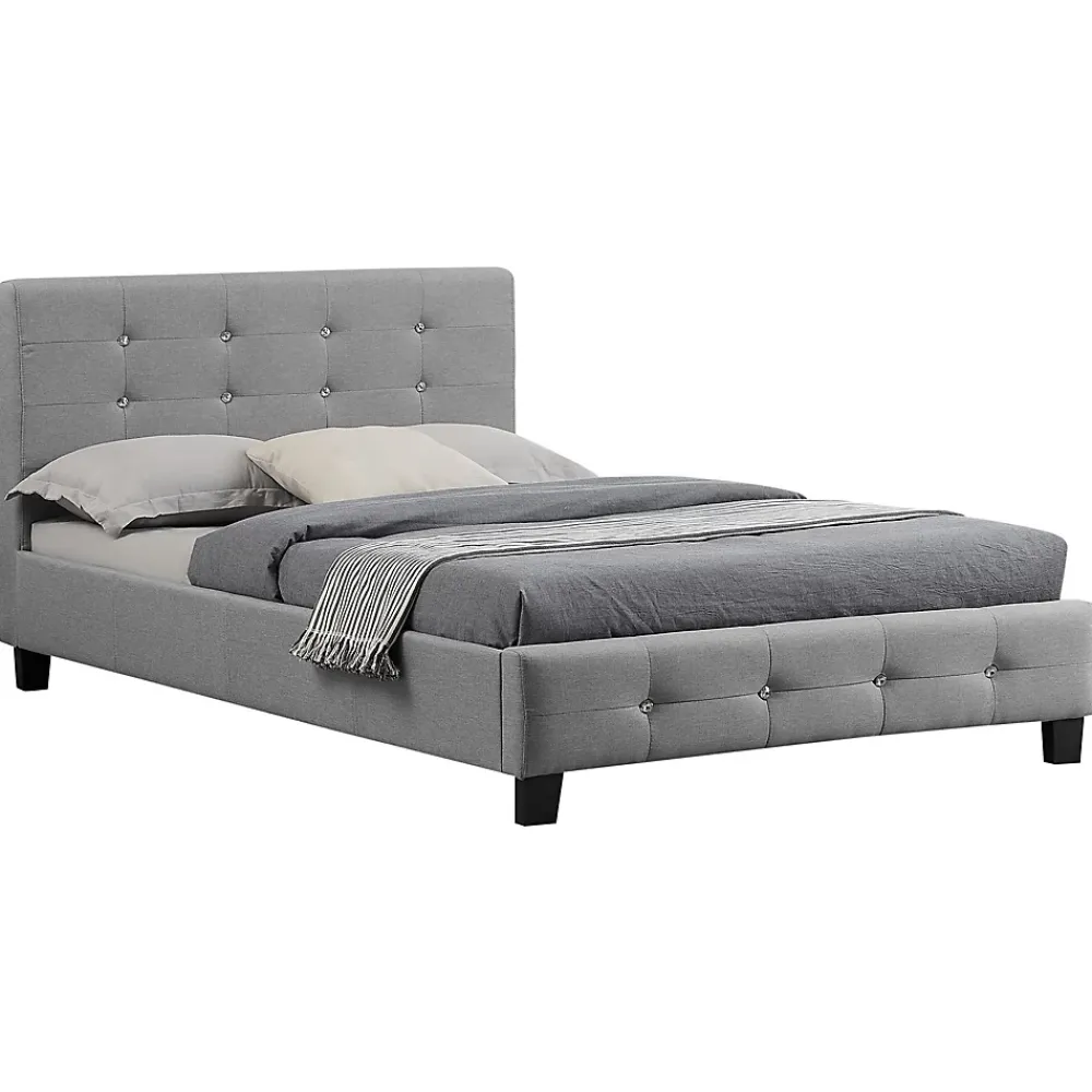 Idimex Lit simple JOLIEN, 120 x 190 cm, capitonné avec sommier, revêtement en tissu gris* Lit Simple