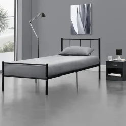 [En.Casa] Lit simple Laos Métal avec Sommier à Lattes 90 x 200 cm Noir en.casa* Lit Simple