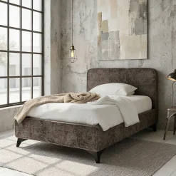 Lit simple LEVERDA 90 x 190 cm, revêtement en tissu - Gris><noscript><img width=
