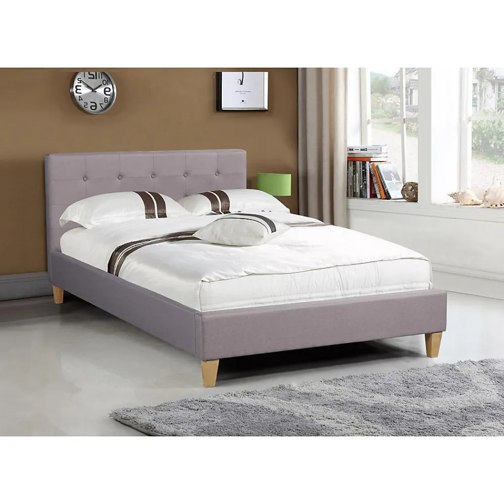 Lit simple LILLE, 120 x 190 cm, capitonné avec sommier, revêtement en tissu gris>Idimex Clearance