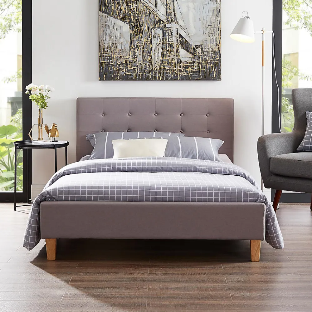 Lit simple LILLE, 120 x 190 cm, capitonné avec sommier, revêtement en tissu gris>Idimex Clearance