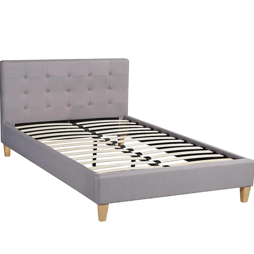 Lit simple LILLE, 120 x 190 cm, capitonné avec sommier, revêtement en tissu gris>Idimex Clearance