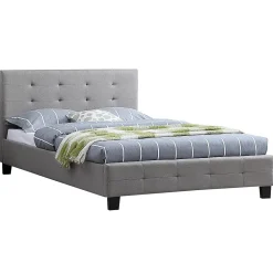 Idimex Lit simple MARLON, 120 x 190 cm, capitonné avec sommier, revêtement en tissu gris* Lit Simple