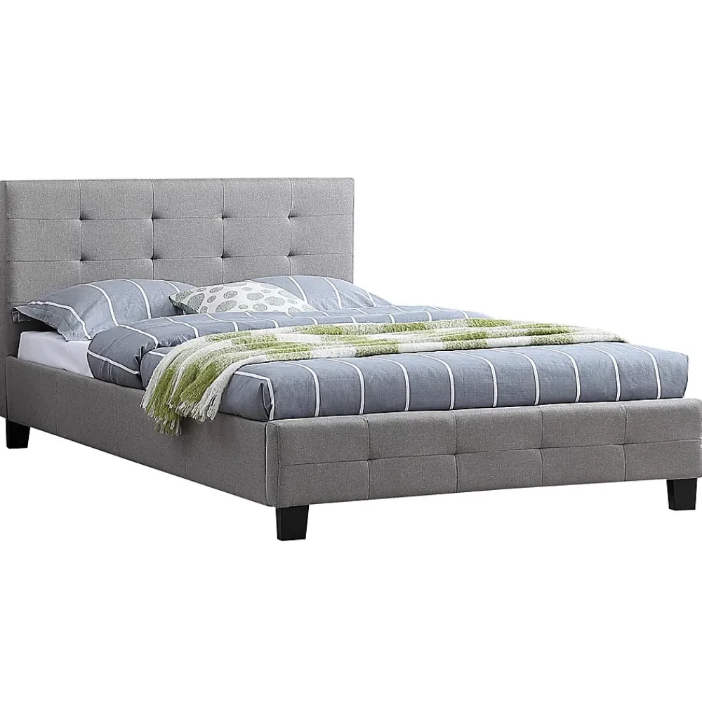 Idimex Lit simple MARLON, 120 x 190 cm, capitonné avec sommier, revêtement en tissu gris* Lit Simple
