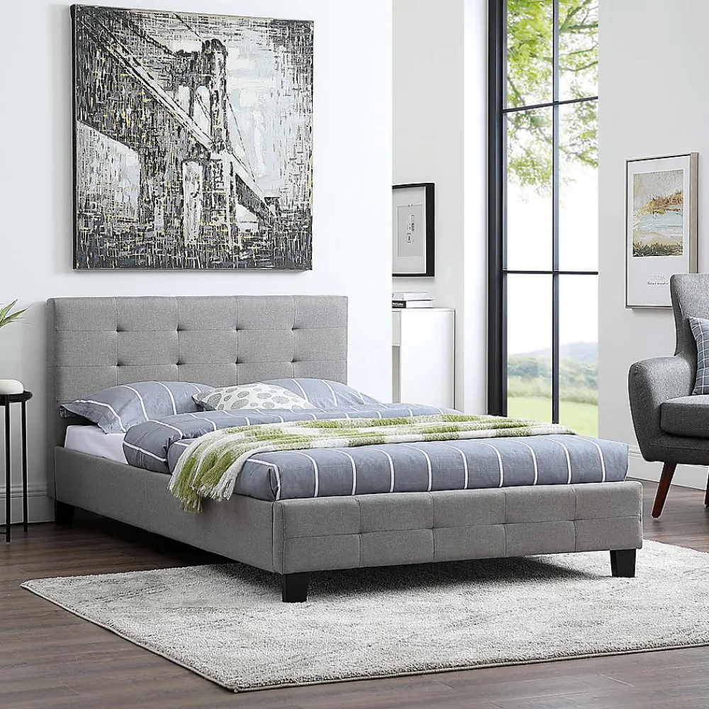 Idimex Lit simple MARLON, 120 x 190 cm, capitonné avec sommier, revêtement en tissu gris* Lit Simple