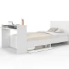 IDMarket Lit simple OMAHA 90 x 190 cm avec sommier, tête de lit, bureau et rangements blanc* Lit Avec Rangement