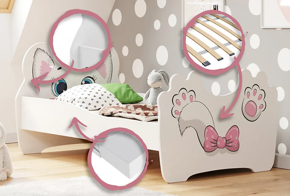 Lit simple Pink Cat 140x70 avec matelas>Kobi Online