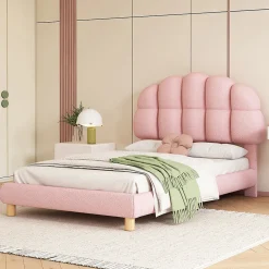 Lit Simple pour enfant 90 x 200 cm - Lit enfant Capitonné - Non-Tissé - Sans Matelas - Rose>Okwish New