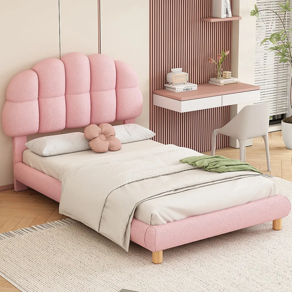 Lit Simple pour enfant 90 x 200 cm - Lit enfant Capitonné - Non-Tissé - Sans Matelas - Rose>Okwish New