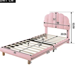 Lit Simple pour enfant 90 x 200 cm - Lit enfant Capitonné - Non-Tissé - Sans Matelas - Rose><noscript><img width=