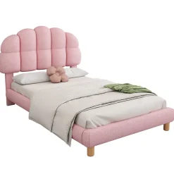 Lit Simple pour enfant 90 x 200 cm - Lit enfant Capitonné - Non-Tissé - Sans Matelas - Rose><noscript><img width=