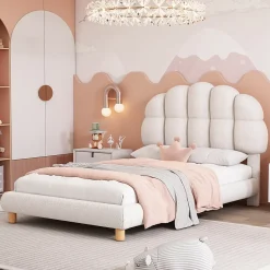 Okwish Lit Simple pour enfant 90 x 200 cm - Lit enfant Capitonné - Non-Tissé - Sans Matelas - Blanc* Lit Avec Rangement