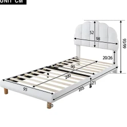 Okwish Lit Simple pour enfant 90 x 200 cm - Lit enfant Capitonné - Non-Tissé - Sans Matelas - Blanc* Lit Avec Rangement