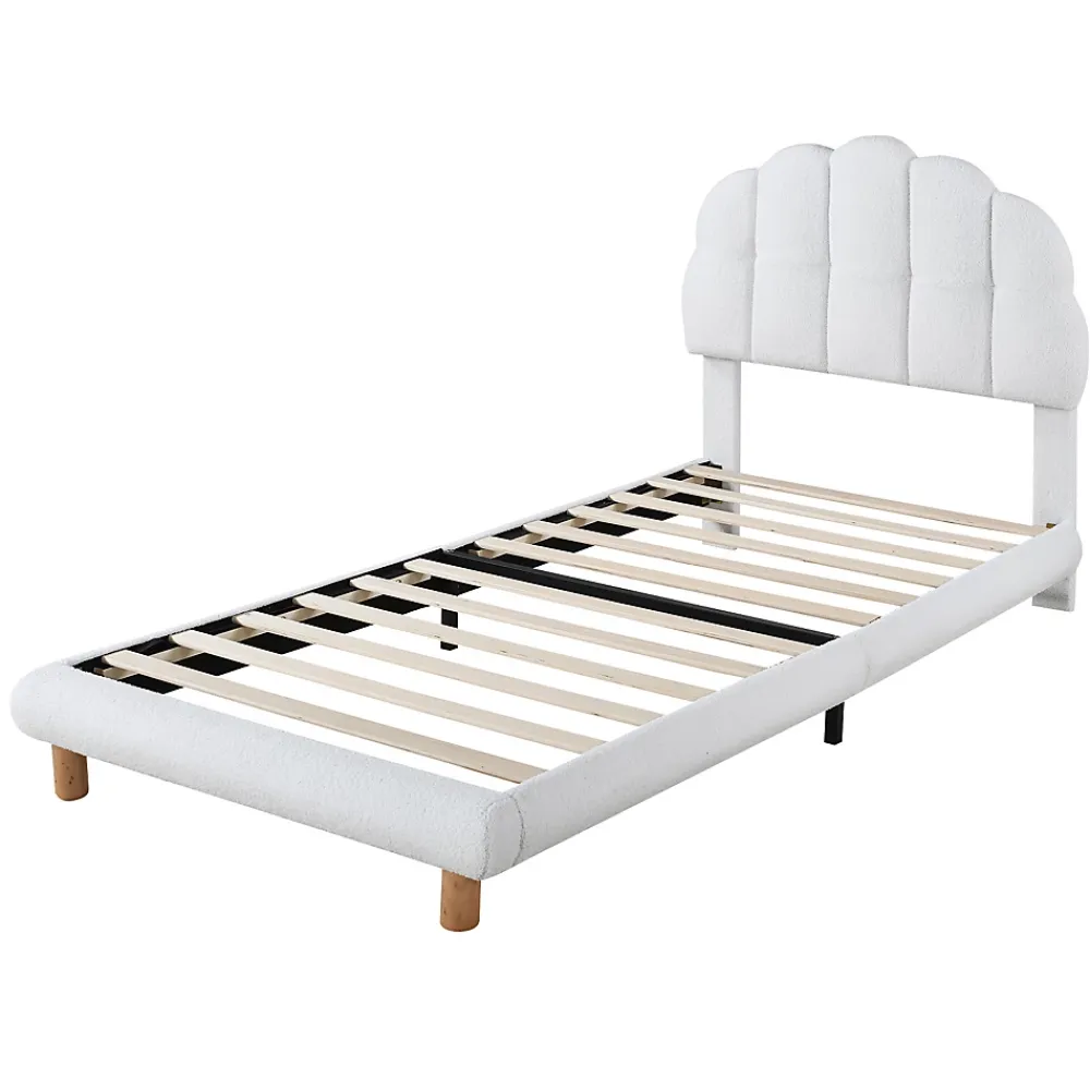 Okwish Lit Simple pour enfant 90 x 200 cm - Lit enfant Capitonné - Non-Tissé - Sans Matelas - Blanc* Lit Avec Rangement