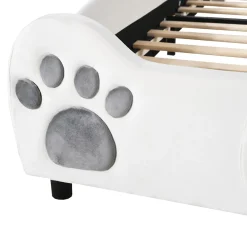 Okwish Lit simple pour enfant 90x200 cm - Lit capitonné en forme d'ours - Velours + Métal + MDF - Sans matelas - Blanc*Enfant Lit Enfant