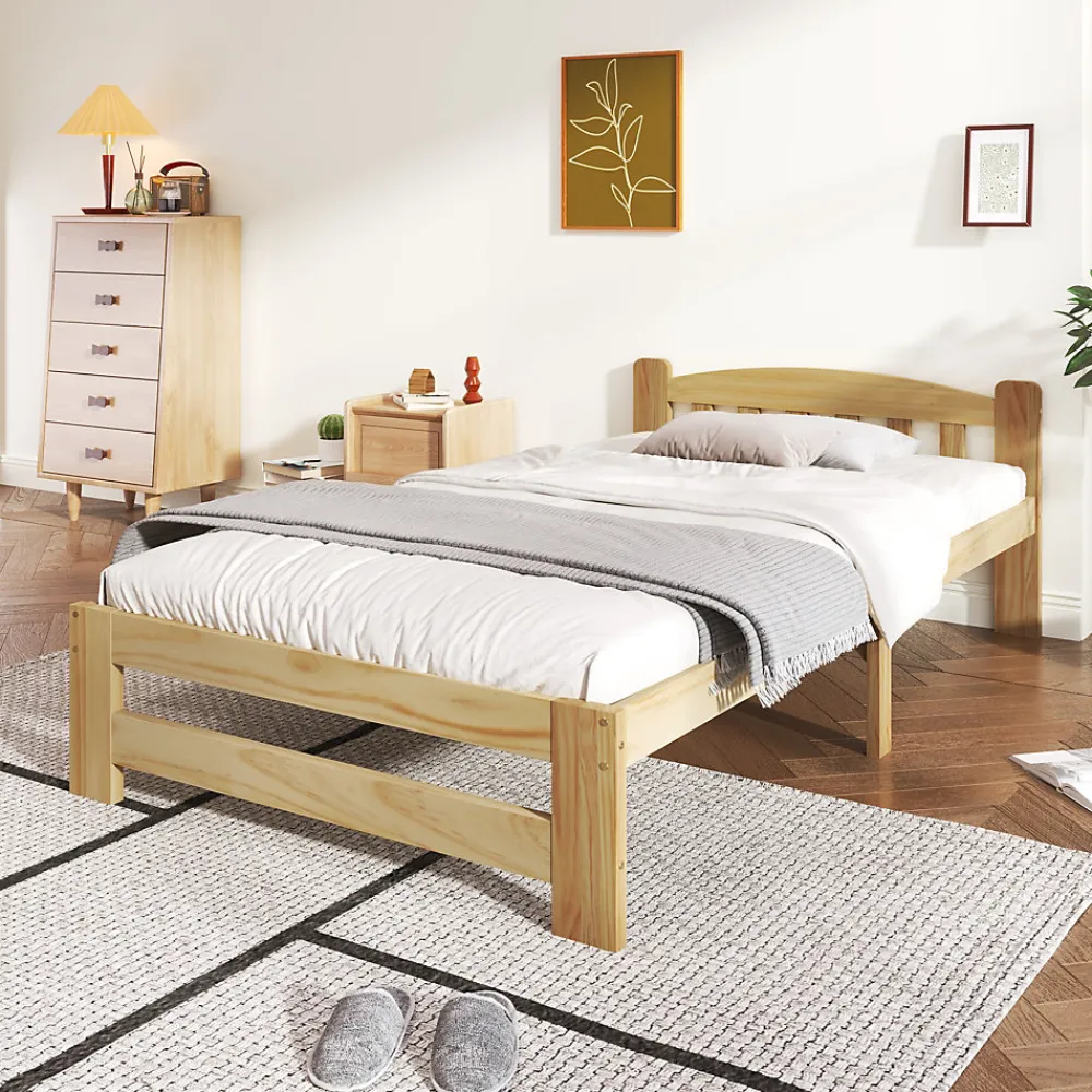 Lit simple pour enfant 90x200 cm - Lit classique avec tête de lit et sommier à lattes - Pin - Sans matelas - Naturel>Okwish Outlet
