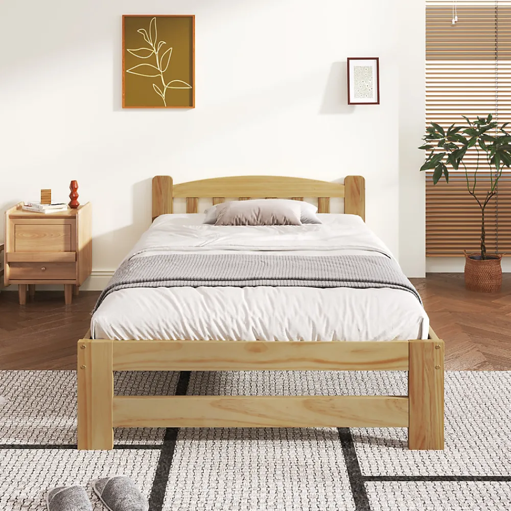 Lit simple pour enfant 90x200 cm - Lit classique avec tête de lit et sommier à lattes - Pin - Sans matelas - Naturel>Okwish Outlet