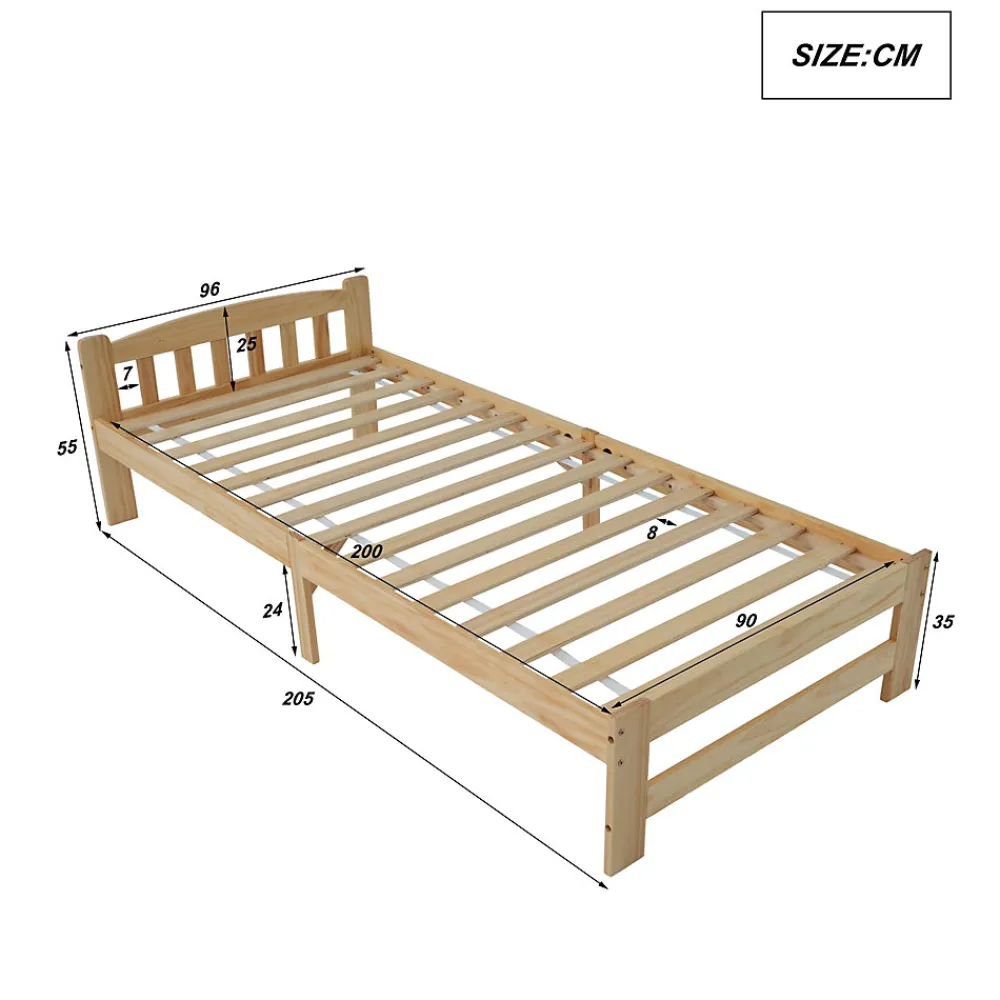 Lit simple pour enfant 90x200 cm - Lit classique avec tête de lit et sommier à lattes - Pin - Sans matelas - Naturel>Okwish Outlet