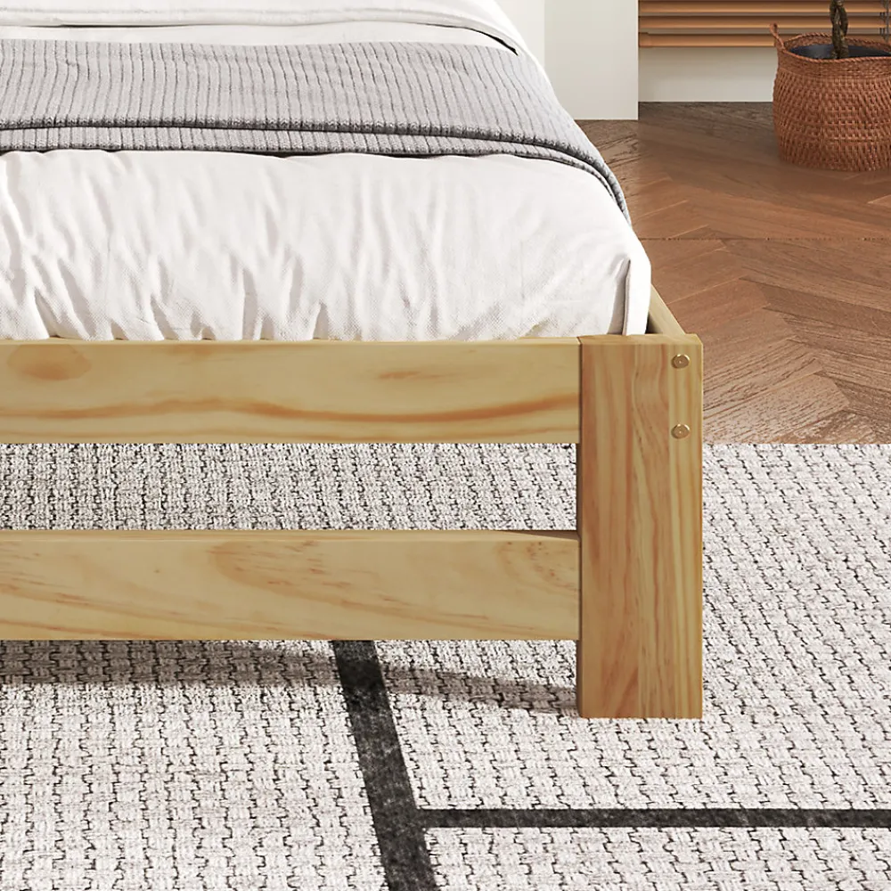 Lit simple pour enfant 90x200 cm - Lit classique avec tête de lit et sommier à lattes - Pin - Sans matelas - Naturel>Okwish Outlet