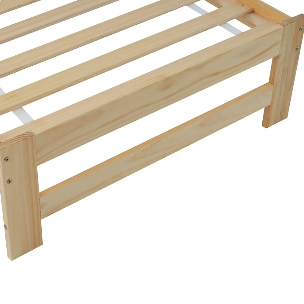 Lit simple pour enfant 90x200 cm - Lit classique avec tête de lit et sommier à lattes - Pin - Sans matelas - Naturel>Okwish Outlet