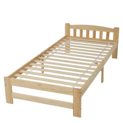 Lit simple pour enfant 90x200 cm - Lit classique avec tête de lit et sommier à lattes - Pin - Sans matelas - Naturel><noscript><img width=