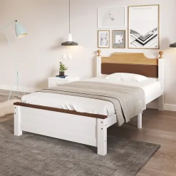 Lit simple pour enfant 90x200 cm - Lit avec tête et pied de lit - Pin + MDF - Sans matelas - Blanc>Okwish Sale