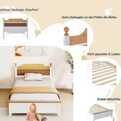 Lit simple pour enfant 90x200 cm - Lit avec tête et pied de lit - Pin + MDF - Sans matelas - Blanc><noscript><img width=