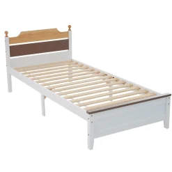 Lit simple pour enfant 90x200 cm - Lit avec tête et pied de lit - Pin + MDF - Sans matelas - Blanc><noscript><img width=
