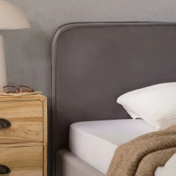 Lit simple RAVELLO 90 x 190 cm, revêtement en tissu - Gris><noscript><img width=